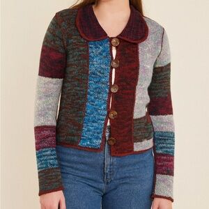 Vintage 1970’s virgin acrylic knitted colorblock cardigan sweater wonens‎ size M